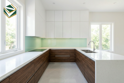 Mẫu thi công tủ bếp gỗ Acrylic AC-2074 chữ U cao cấp tại Quận Bình Tân TPHCM