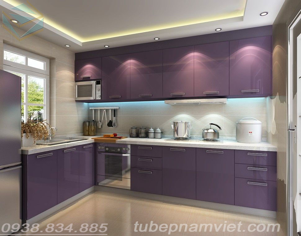 tủ bếp acrylic màu tím đẹp cho người mệnh thổ