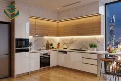 Mau tu bep go gia re acrylic chu l ac 2127 dep sang trong