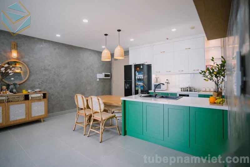 tủ bếp gỗ Tần Bì (ASH) màu xanh lá