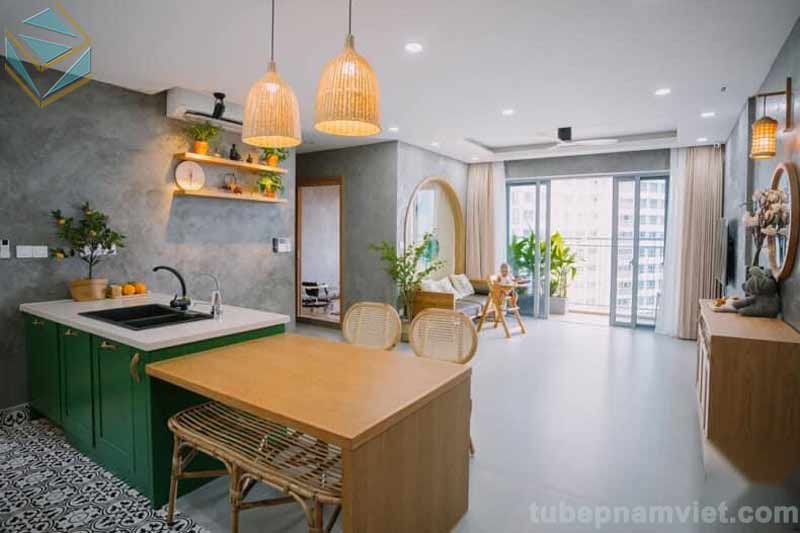 tủ bếp gỗ Tần Bì (ASH) màu xanh lá