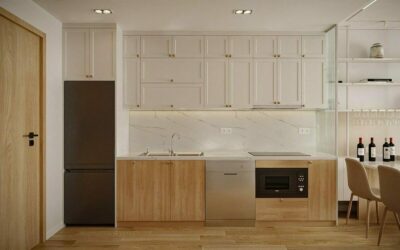 Mẫu tủ bếp gỗ tự nhiên kèm quầy bar gia đình có sức hút khó cưỡng