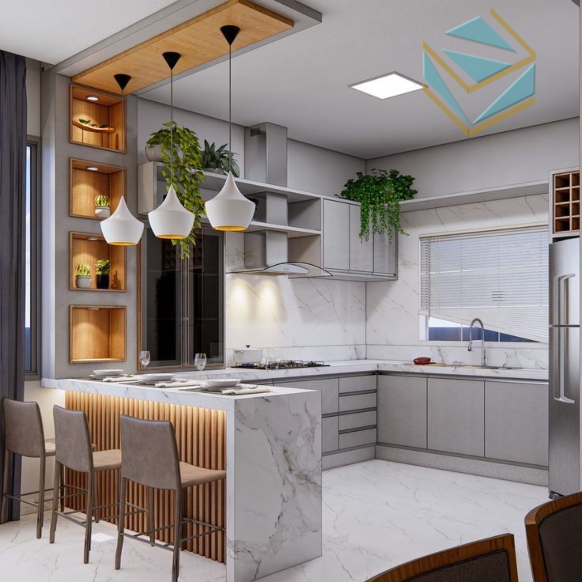 Tủ bếp bar sang trọng giúp căn bếp vừa tiện nghi vừa thể hiện đẳng cấp chủ nhân.