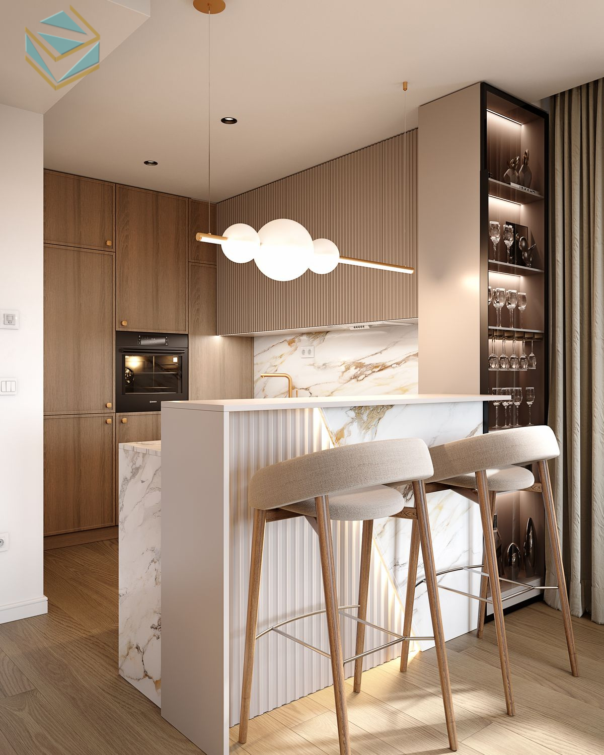 Tủ bếp quầy bar đa năng mang lại trải nghiệm sống tiện lợi và tinh tế.