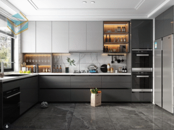 Tủ bếp êm ái được thiết kế theo xu hướng mới, giảm thiểu va đập và mang đến trải nghiệm yên tĩnh trong gian bếp.