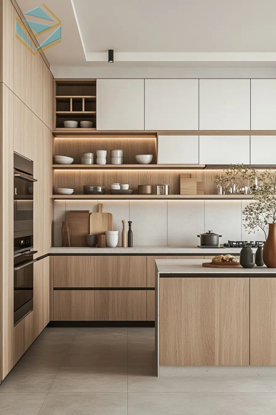 Chất liệu gỗ tự nhiên bền đẹp kết hợp thiết kế vintage giúp tủ bếp trở thành điểm nhấn thẩm mỹ hoàn hảo.