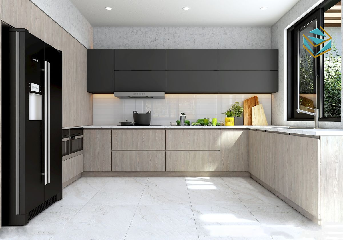 Bề mặt Laminate cao cấp chống ẩm, chịu nhiệt, phù hợp cho căn bếp sử dụng thường xuyên.