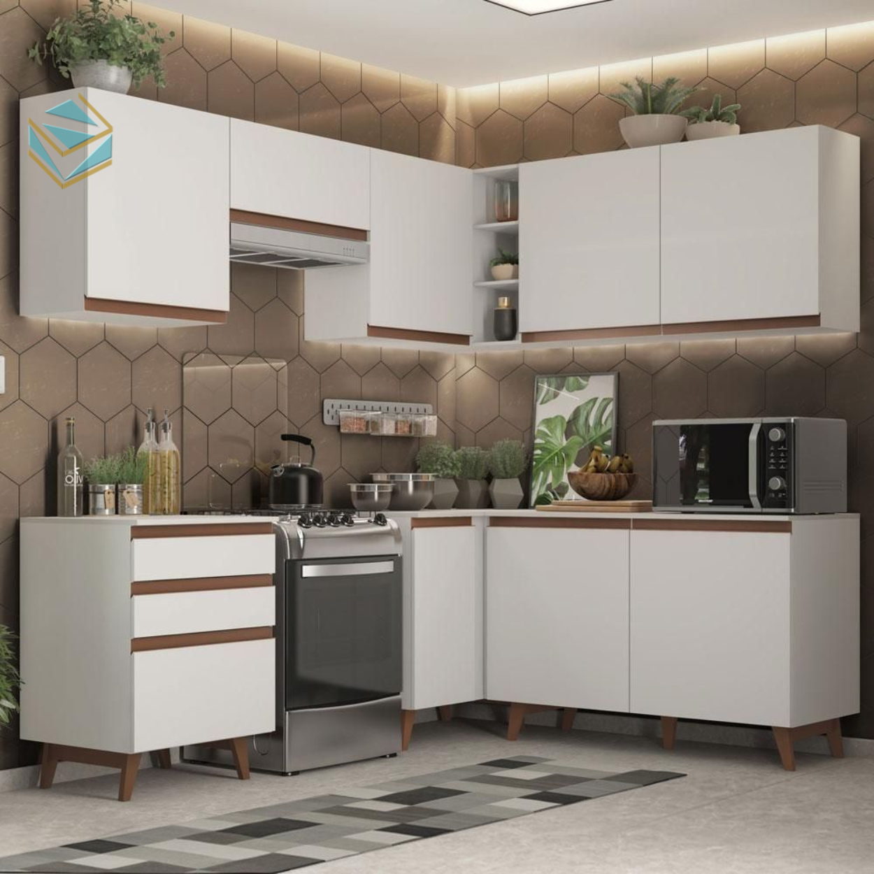 Tủ bếp thông minh tích hợp hệ thống ray trượt, giá xoay giúp thao tác bếp trở nên mượt mà hơn bao giờ hết.