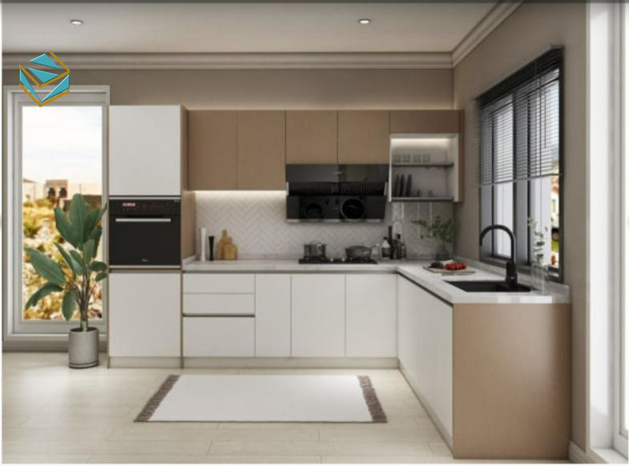 Tủ bếp hiện đại không tay nắm giúp ánh sáng phản chiếu tốt, tạo cảm giác rộng rãi và tinh tế cho căn bếp.