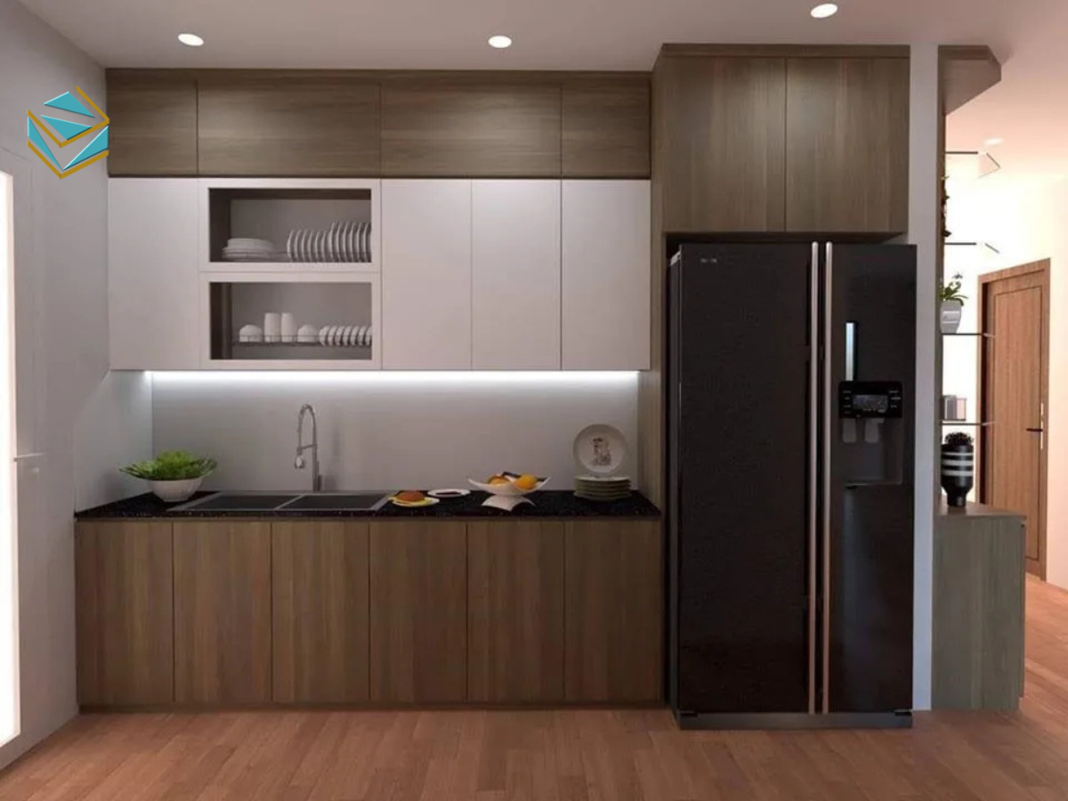 Tủ bếp Laminate vân gỗ, mang đến cảm giác ấm cúng và gần gũi cho ngôi nhà Việt.