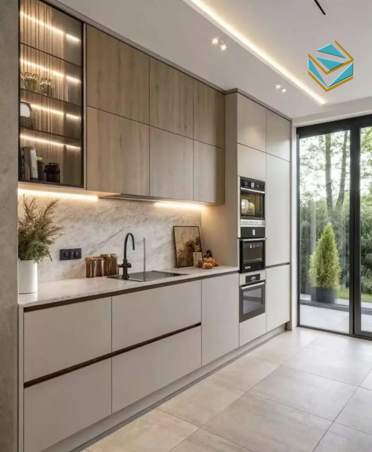 Quy trình thi công tủ bếp Laminate, sử dụng cốt MDF chống ẩm, phủ Laminate nhập khẩu.