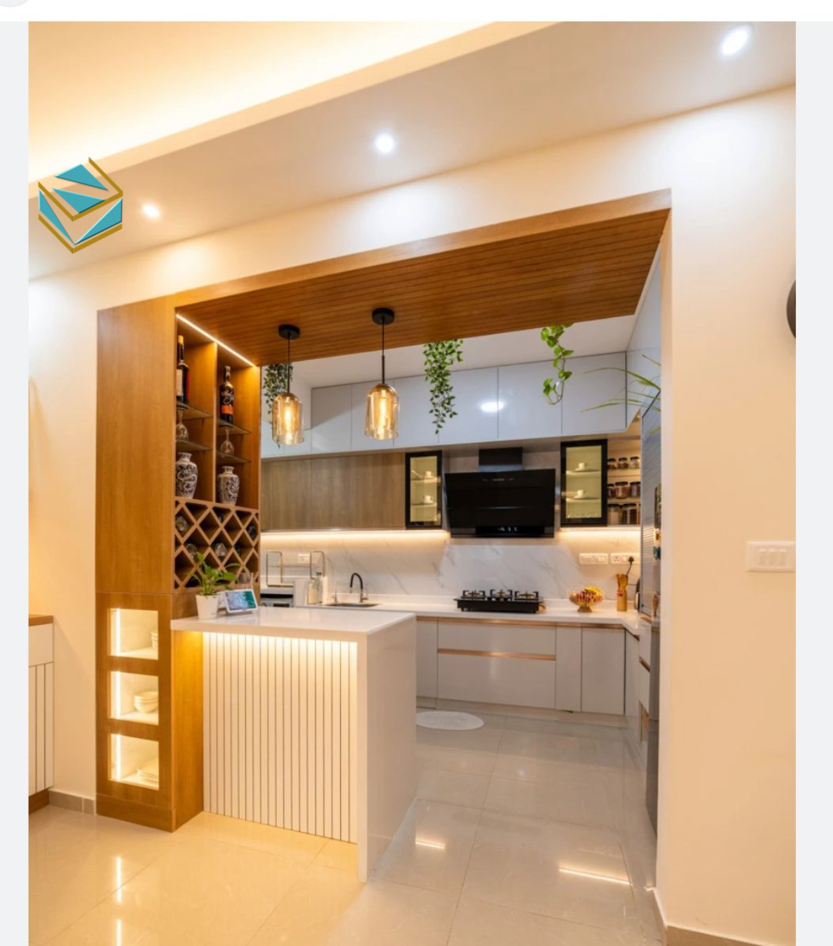 Mẫu tủ bếp có quầy bar nhỏ phù hợp với người trẻ yêu phong cách hiện đại và tinh gọn.