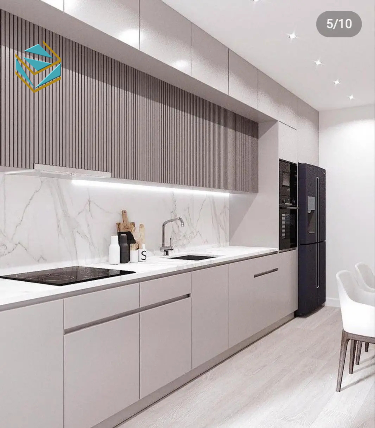 Mẫu tủ bếp MDF hiện đại giúp căn hộ nhỏ vẫn đủ tiện nghi, tối đa không gian lưu trữ và giữ phong cách tinh gọn.