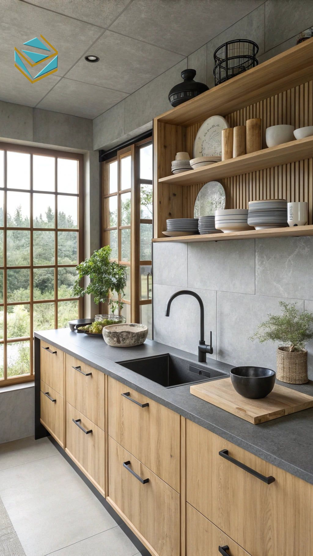 Mẫu thiết kế tủ bếp mở giúp tối ưu diện tích và mang lại cảm giác rộng thoáng, phù hợp cho căn hộ nhỏ hoặc chung cư hiện đại.