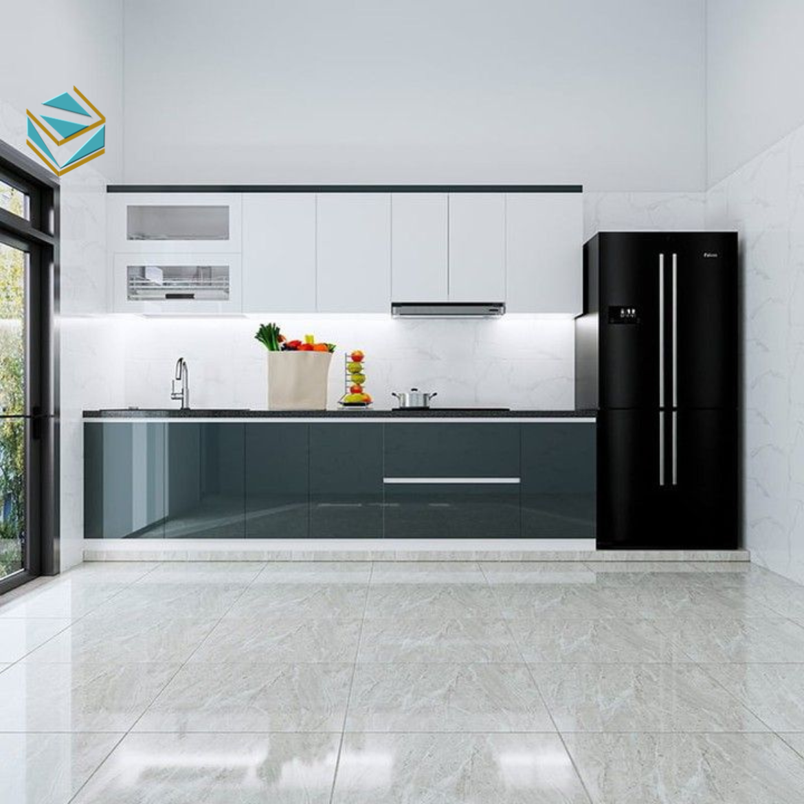 Tủ bếp Acrylic nổi bật với độ bóng cao, màu sắc đa dạng và khả năng chống ẩm tốt. Lý tưởng cho không gian nội thất bếp hiện đại.