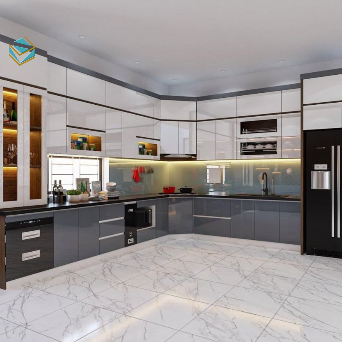 Sự đa dạng trong bảng màu Acrylic giúp bạn tự do thể hiện cá tính qua từng chi tiết thiết kế bếp.