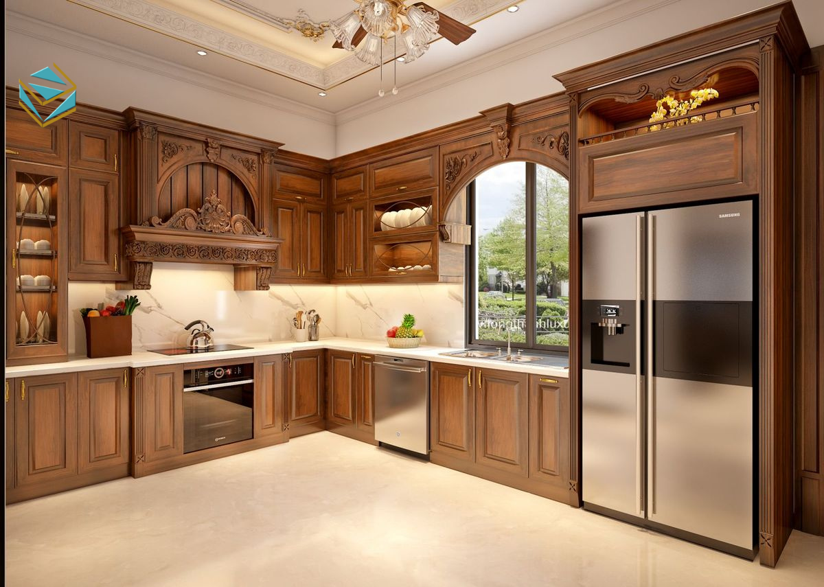 Tủ bếp cổ điển là biểu tượng của sự sang trọng và đẳng cấp. Với những đường phào chỉ tinh xảo và gam màu trầm ấm, mẫu tủ này mang lại cảm giác ấm cúng và quý phái cho không gian bếp. Phù hợp với những gia chủ yêu thích sự tinh tế, bền vững cùng thời gian.