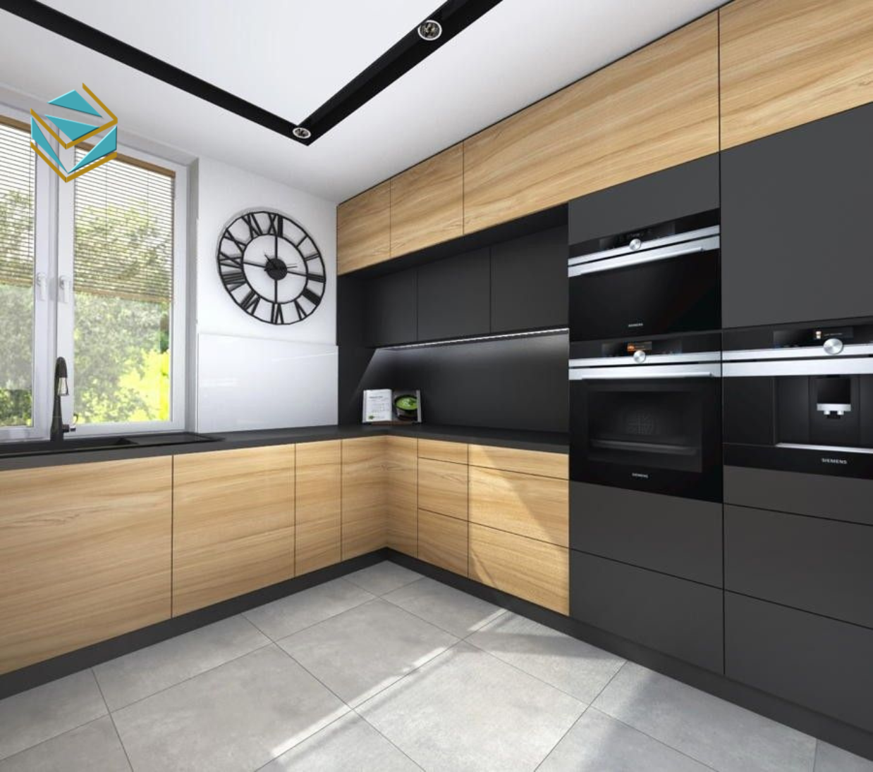 Mẫu tủ bếp chữ L giúp tối ưu diện tích cho căn hộ nhỏ, đồng thời mang lại cảm giác gọn gàng và sang trọng.