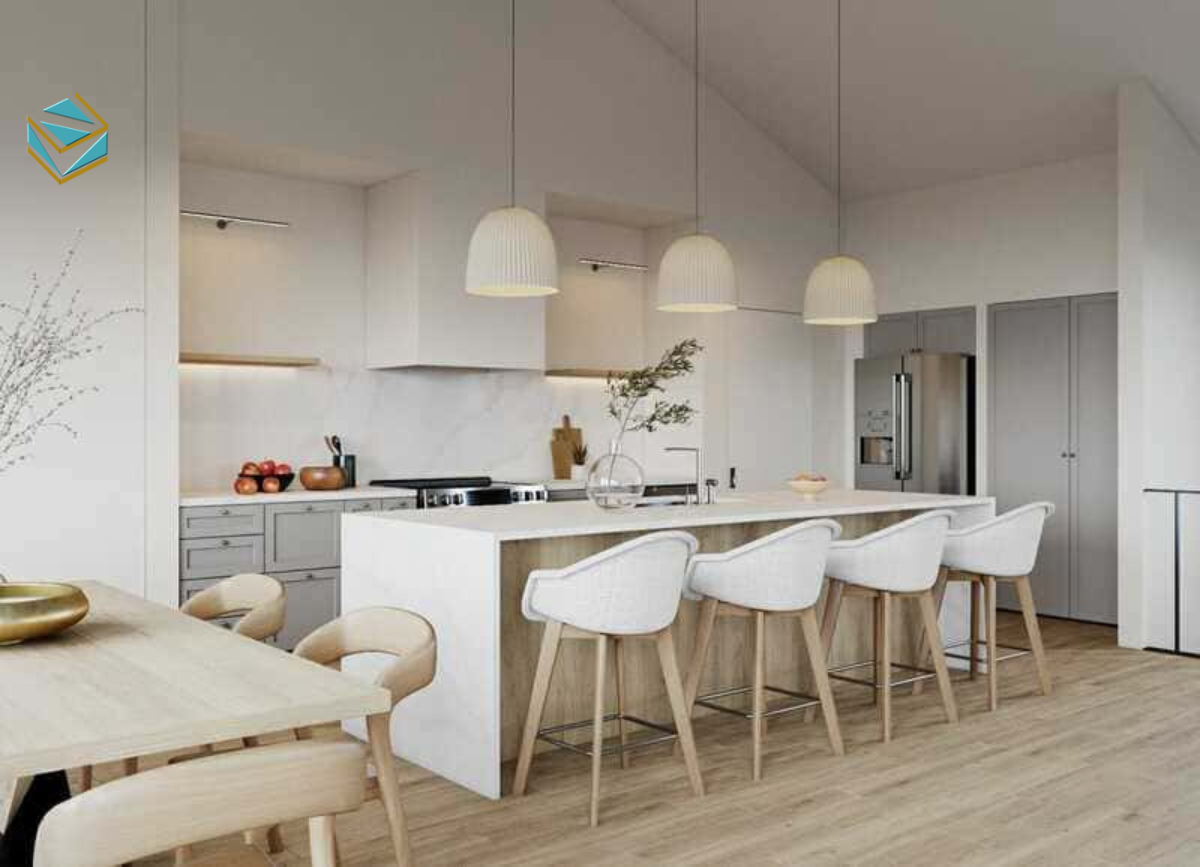 Thiết kế tủ bếp Nhật kết hợp yếu tố hiện đại và tinh thần thiền định trong từng chi tiết.