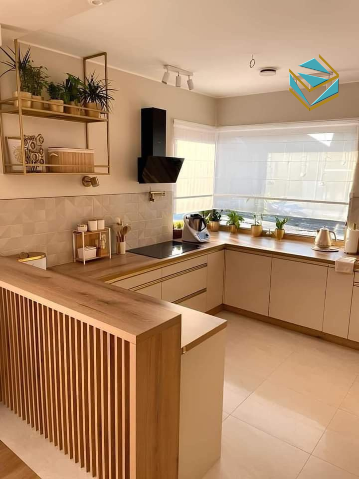 Tủ bếp kết hợp quầy bar mở là giải pháp kết nối bếp và phòng khách, mang lại không gian sống hiện đại, tiện ích.