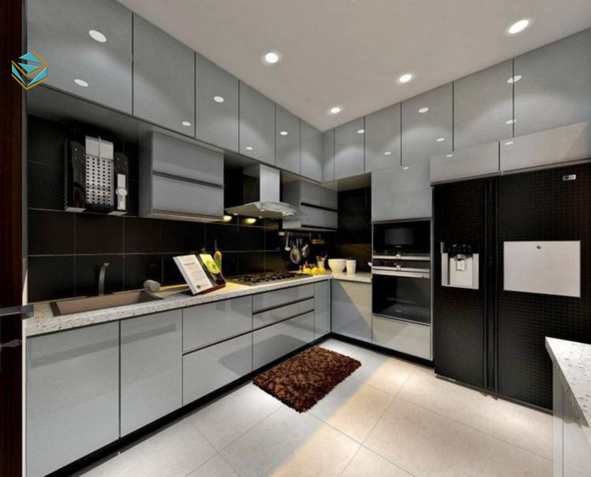 Sự kết hợp giữa màu trắng acrylic bóng gương và ánh sáng tự nhiên mang lại cảm giác sạch sẽ, sang trọng.