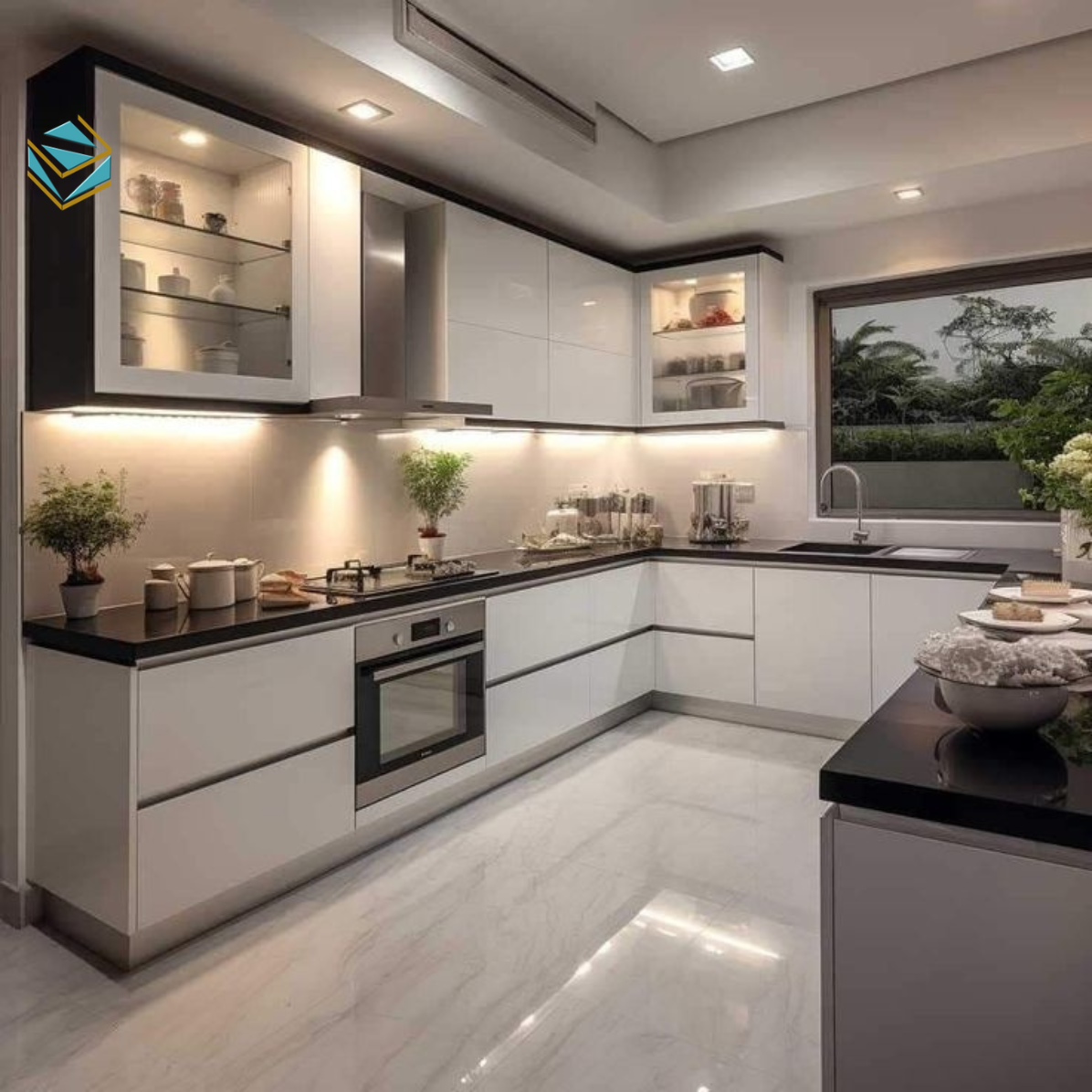 Tủ bếp được thi công theo phong cách tối giản, phù hợp gia đình trẻ yêu thích sự tiện nghi.