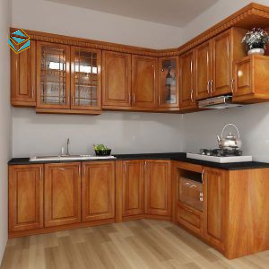 Tủ bếp được thiết kế góc bo tròn, tay nắm âm và tủ dưới thấp – giúp trẻ di chuyển an toàn trong không gian bếp.