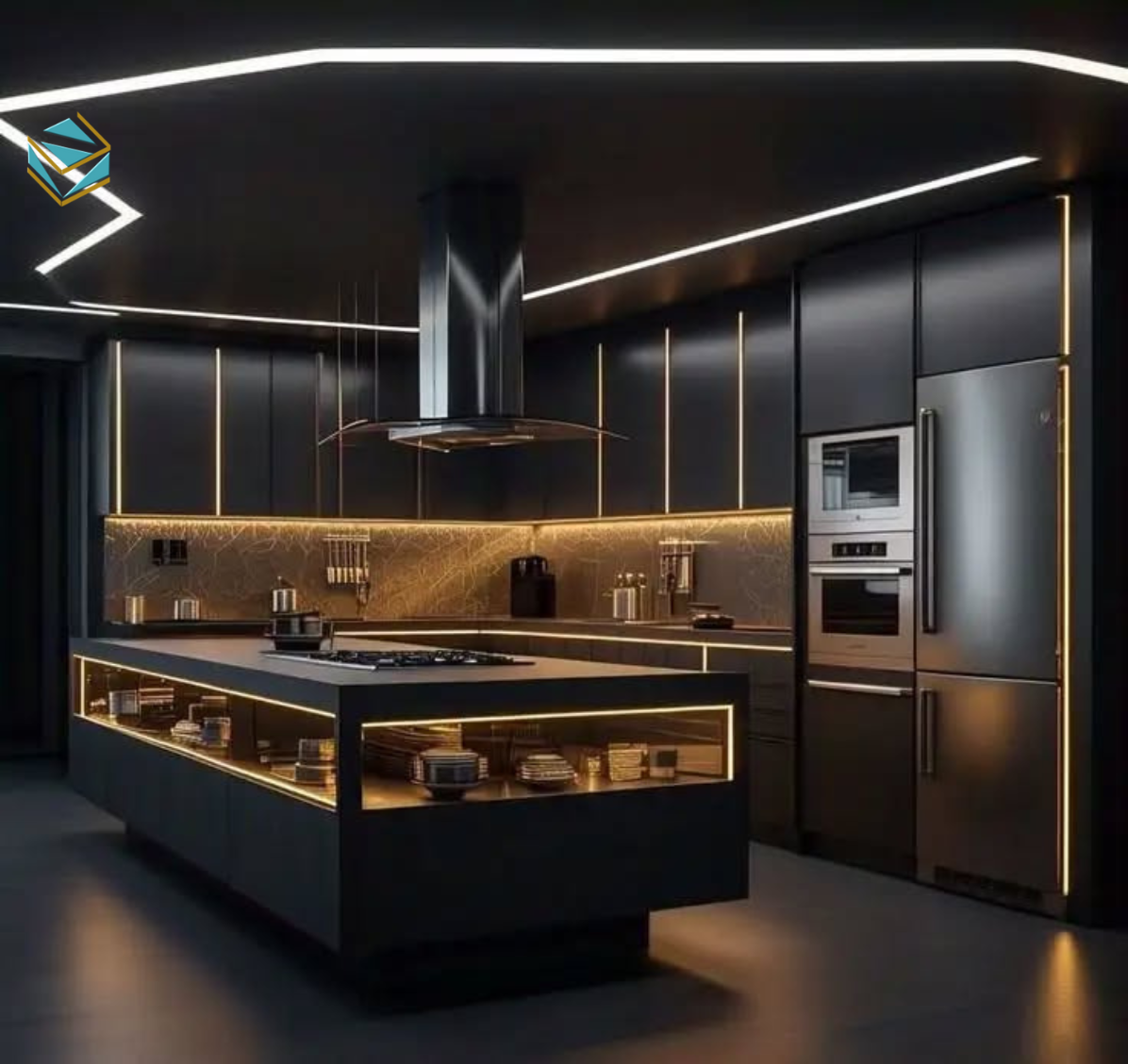 Sự kết hợp giữa tông đen mờ và vân gỗ tự nhiên mang đến vẻ đẹp mạnh mẽ, thể hiện gu thẩm mỹ hiện đại của gia chủ.