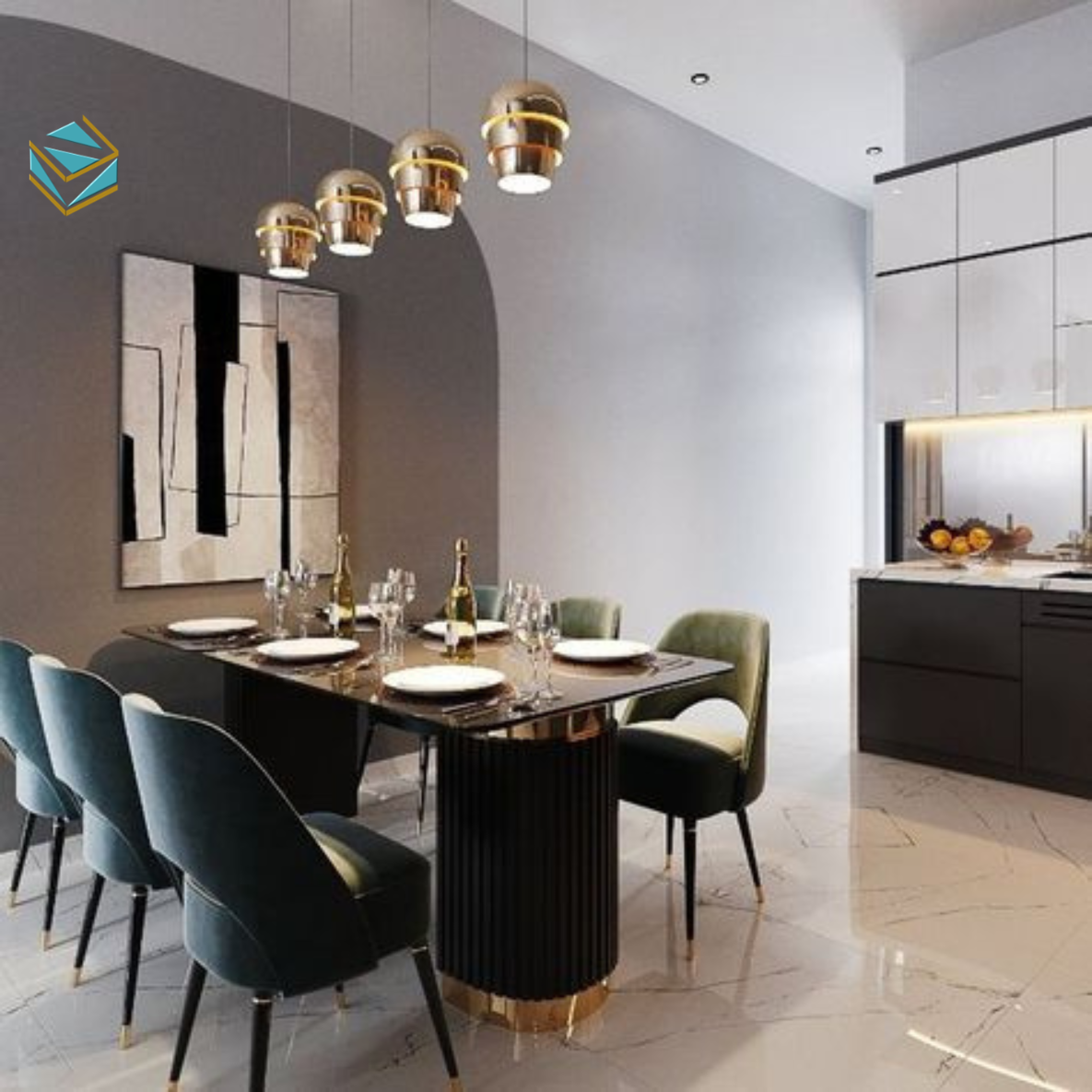 Tủ bếp thiết kế tối ưu không gian, giúp khu vực nấu ăn nhỏ vẫn đầy đủ tiện nghi và sang trọng.