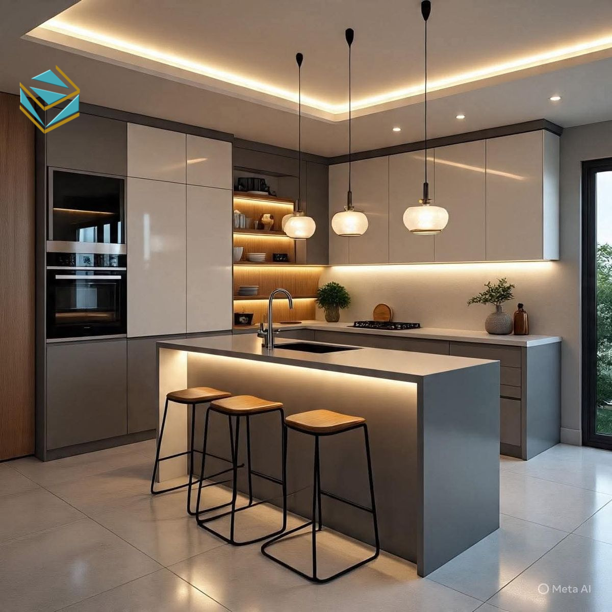 Quầy bar có tủ chứa rộng giúp không gian gọn gàng và tối ưu đồ dùng.