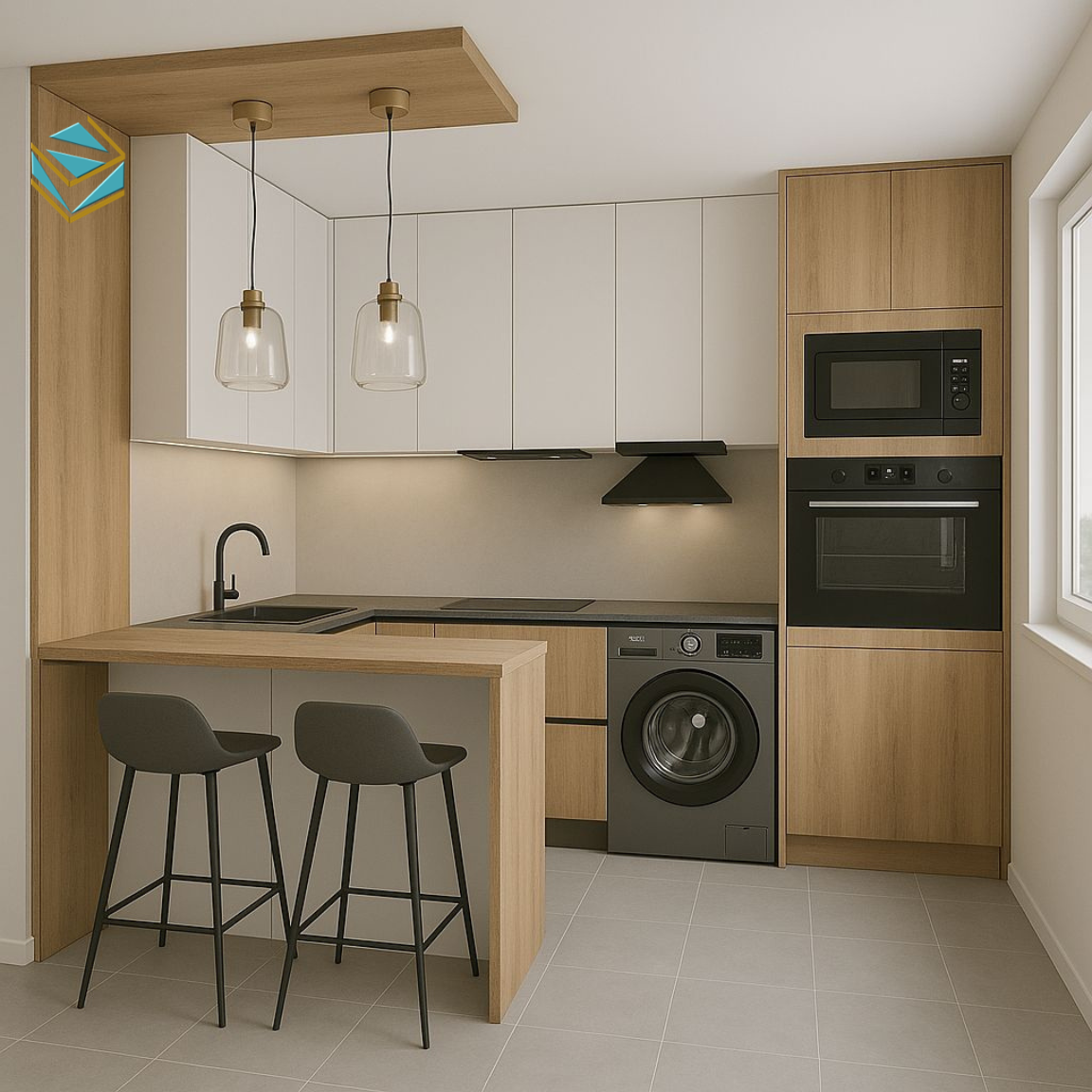 Thiết kế hai trong một giúp sinh hoạt tiện lợi và tiết kiệm diện tích tối đa.