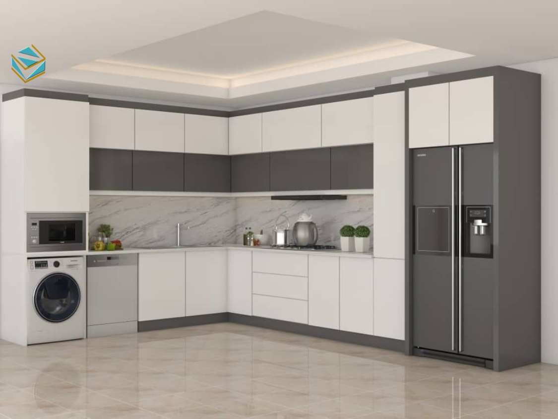 Mẫu tủ bếp phù hợp không gian nhỏ, giúp tối ưu diện tích và tăng tính thẩm mỹ.