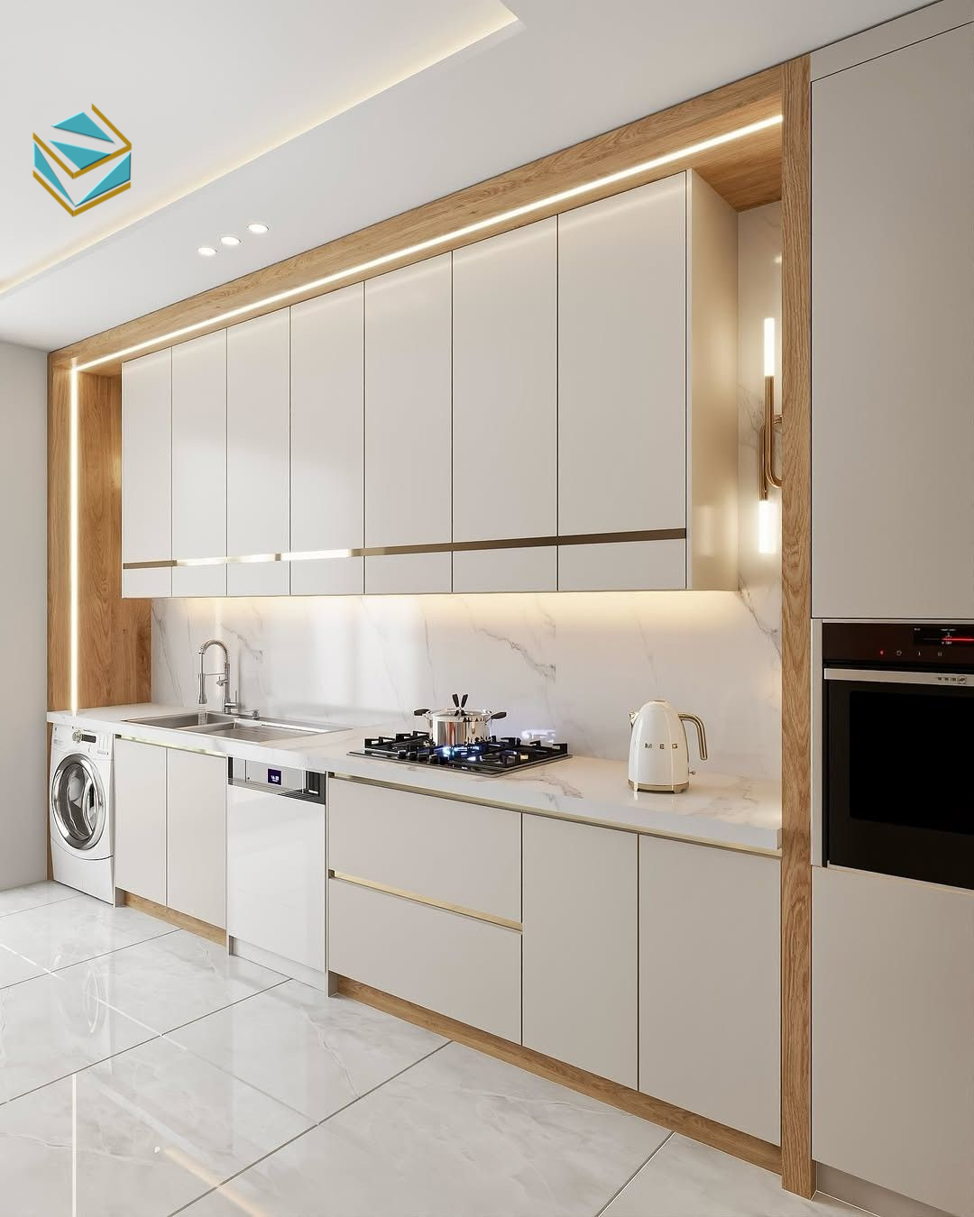 Màu trắng giúp không gian bếp rộng hơn, dễ phối hợp với gỗ, đá hoặc kim loại.