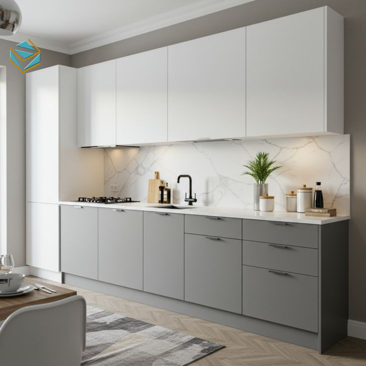 Cả tủ bếp MDF và HDF đều phù hợp thiết kế chữ L, giúp tận dụng góc bếp, tăng diện tích lưu trữ và tạo cảm giác không gian rộng rãi hơn.