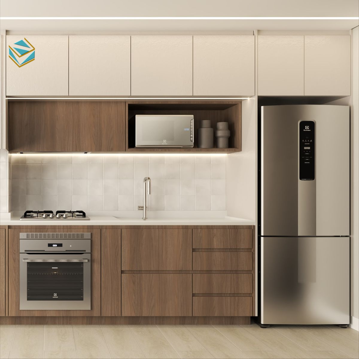 Giải pháp tủ bếp gỗ công nghiệp giúp tối ưu diện tích, tăng không gian lưu trữ cho căn hộ chung cư hiện đại.