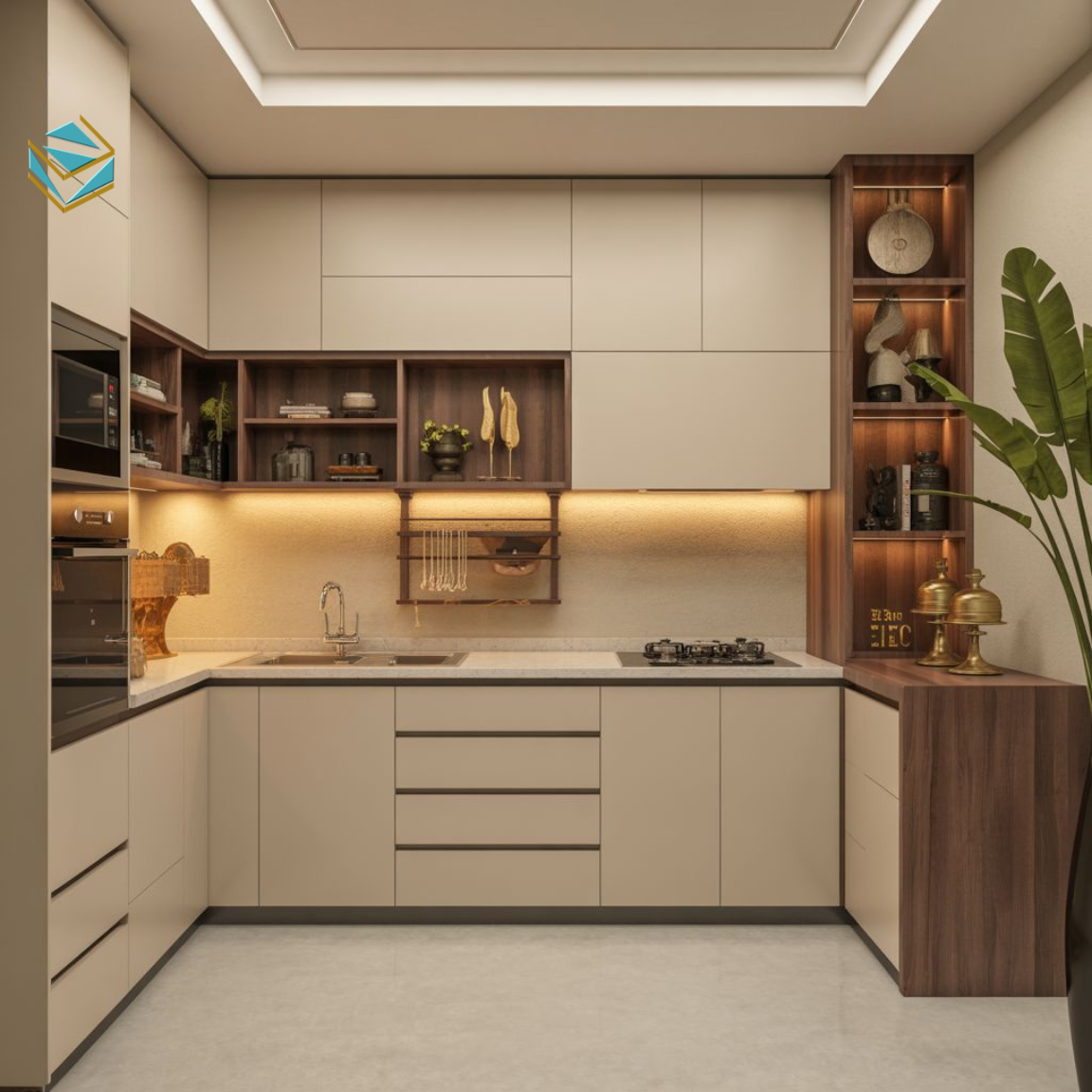 Thiết kế tủ bếp chữ L giúp tận dụng góc, tăng diện tích lưu trữ và phù hợp tủ bếp nhà phố cũng như căn hộ có diện tích vừa.