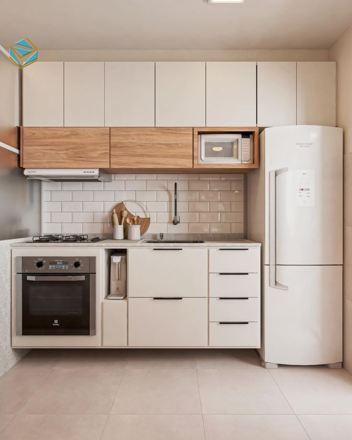 Mẫu tủ bếp gỗ công nghiệp mang phong cách hiện đại giúp không gian bếp gọn gàng, dễ sử dụng và bền theo thời gian.