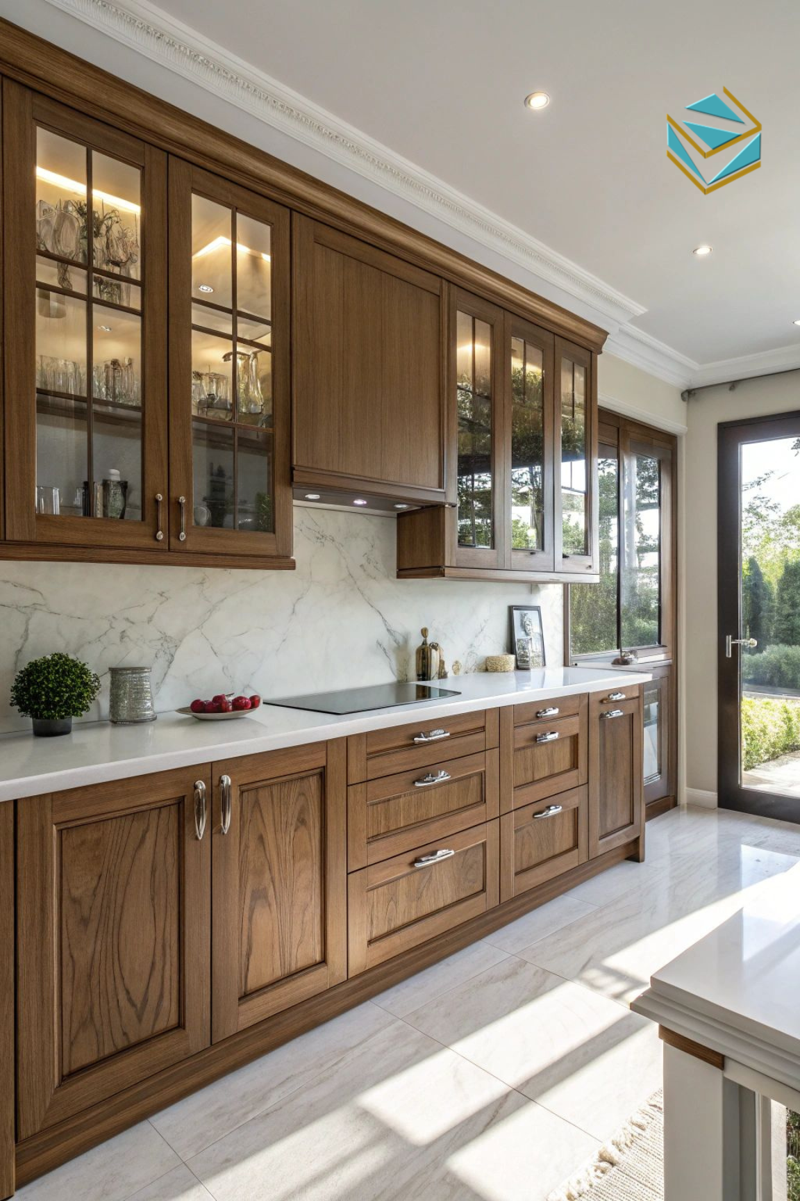 Hệ tủ bếp có thể tích hợp lò nướng, máy rửa chén, hút mùi âm tủ… mang lại trải nghiệm tiện nghi mà vẫn giữ vẻ cổ điển.