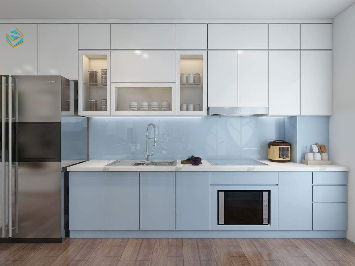 Mẫu thiết kế tủ bếp dành cho căn hộ chung cư, đáp ứng nhu cầu nấu ăn đơn giản và sinh hoạt tiện lợi.