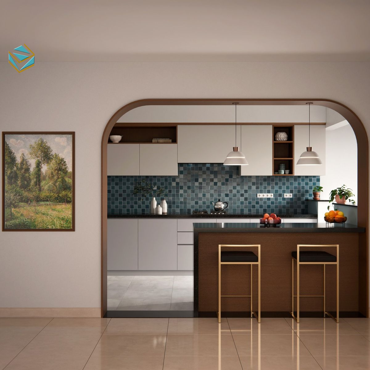 Thiết kế tủ bếp cho nhà có trẻ nhỏ ưu tiên bề mặt trơn, dễ vệ sinh, hạn chế vi khuẩn tích tụ.