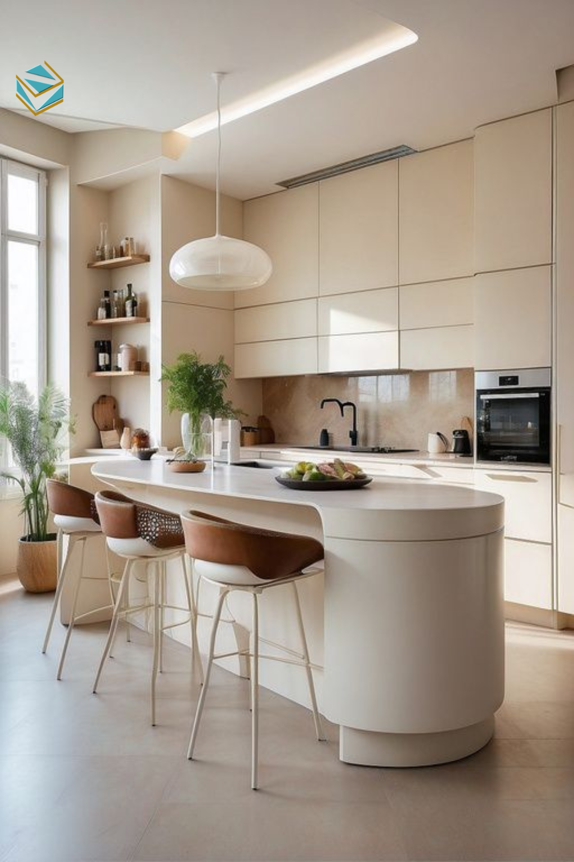 Thiết kế tủ bếp theo phong cách hiện đại giúp bếp sáng và thoáng hơn. Không gian được bố trí hợp lý, phù hợp sinh hoạt gia đình dịp cuối năm.