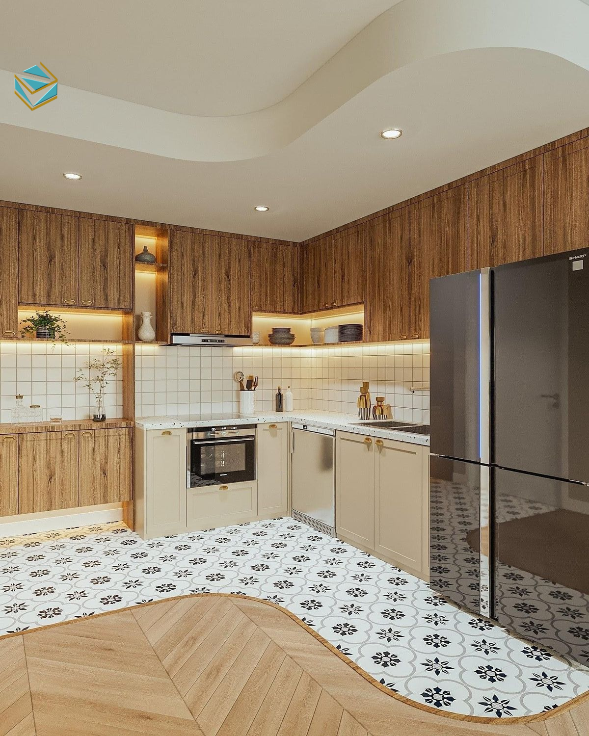 Thiết kế tủ bếp hiện đại tập trung công năng chính, phù hợp người ít nấu nhưng vẫn yêu cầu thẩm mỹ.