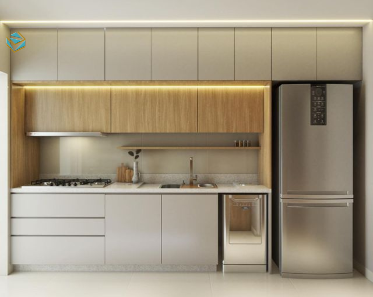 Mỗi khu vực trong tủ bếp được phân chia rõ ràng, giúp người bận rộn thao tác nhanh, bảo quản đồ dùng ngăn nắp và khoa học.