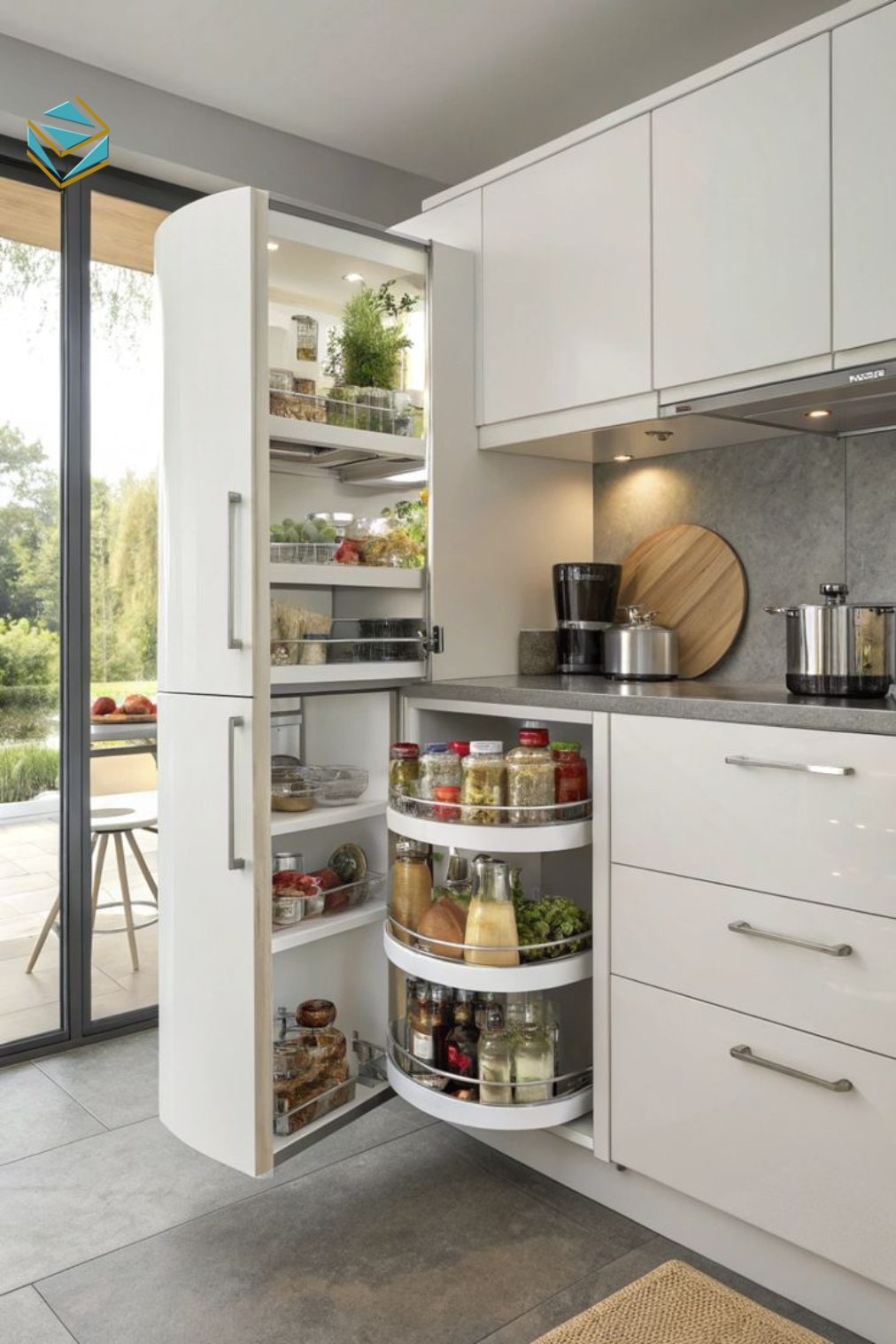 Bề mặt Acrylic trơn bóng giúp tủ bếp gỗ công nghiệp dễ lau sạch dầu mỡ, đồng thời tăng tính thẩm mỹ cho không gian bếp.