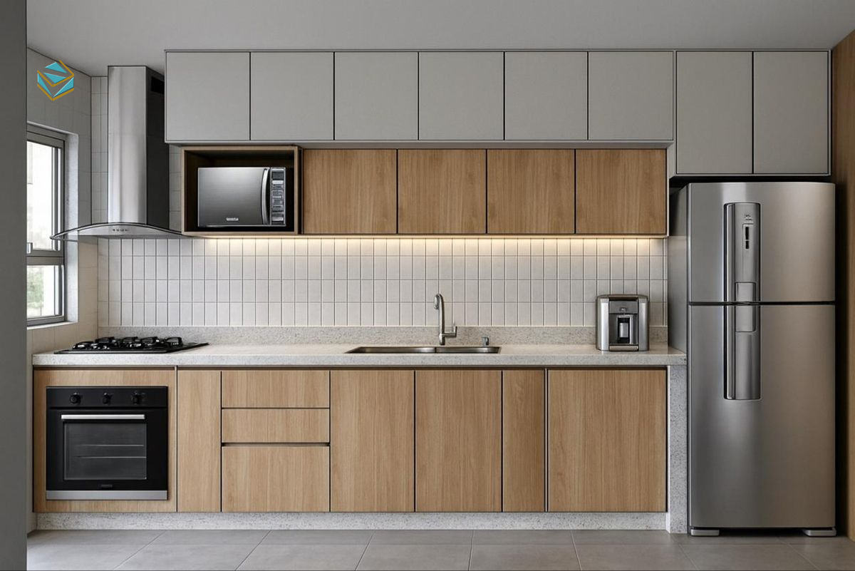 Bề mặt tủ bếp gỗ công nghiệp dễ lau chùi giúp giữ bếp khô ráo, giảm điều kiện phát triển của mối mọt.