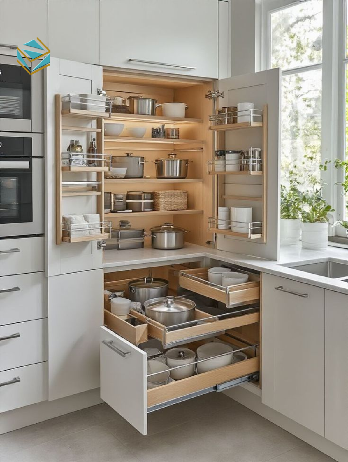 Mẫu tủ bếp gỗ công nghiệp thiết kế nhiều chi tiết nhỏ thường gây khó khăn khi lau chùi, đặc biệt tại các rãnh và góc khuất.