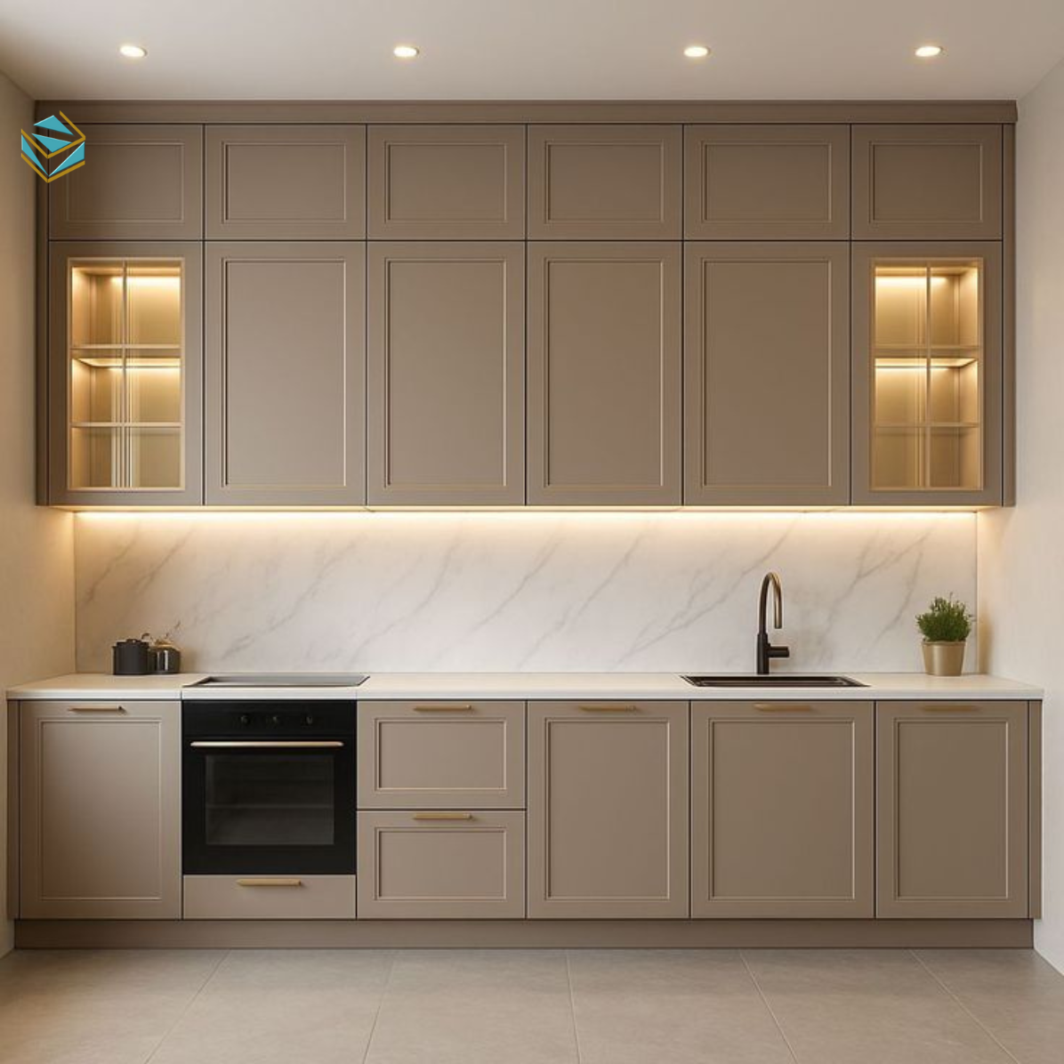 Mẫu tủ bếp rẻ nhựa PVC có khả năng chống nước, phù hợp khu vực bếp thường xuyên tiếp xúc độ ẩm cao.