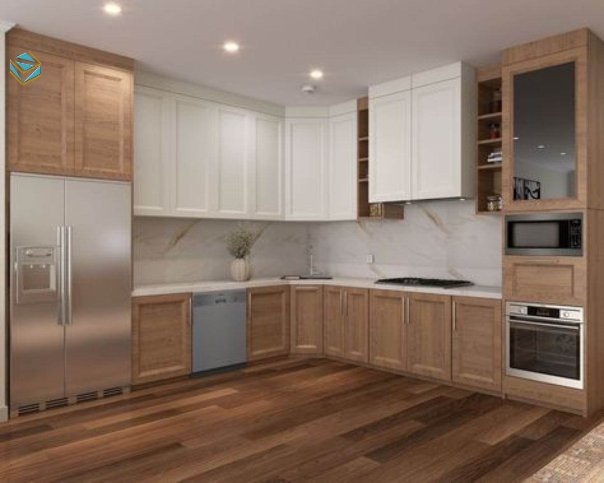 Mẫu thiết kế bếp nhỏ theo dạng chữ I giúp tối ưu diện tích. Phù hợp người sống một mình hoặc gia đình trẻ yêu thích sự tối giản.