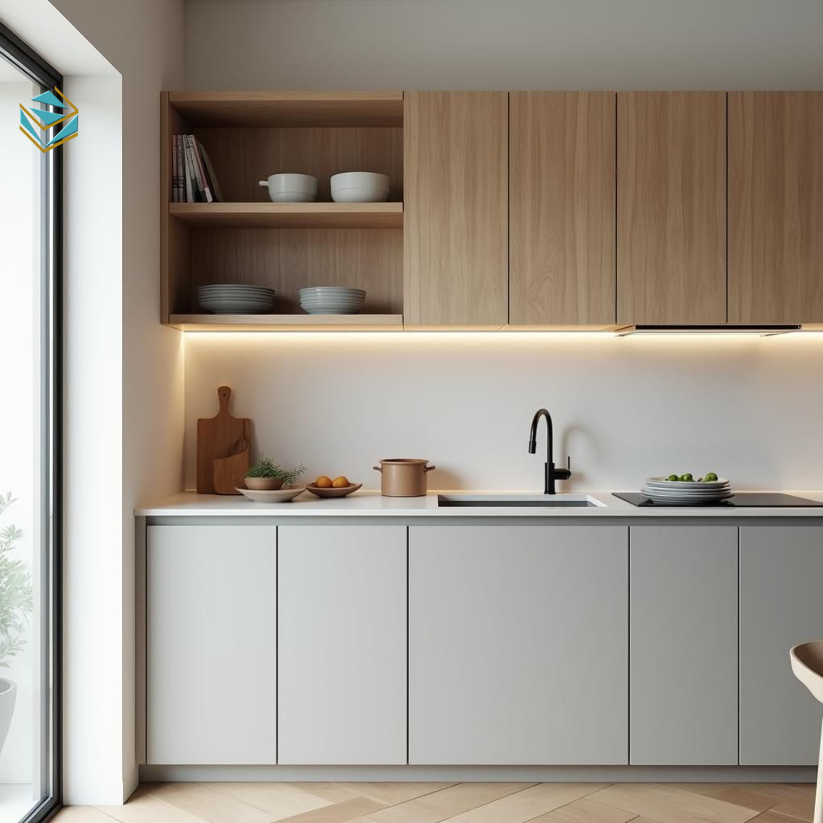 Giải pháp thiết kế tủ bếp chữ L phù hợp căn hộ chung cư và nhà phố. Cách bố trí tủ bếp thông minh giúp di chuyển linh hoạt khi nấu ăn cuối tuần.