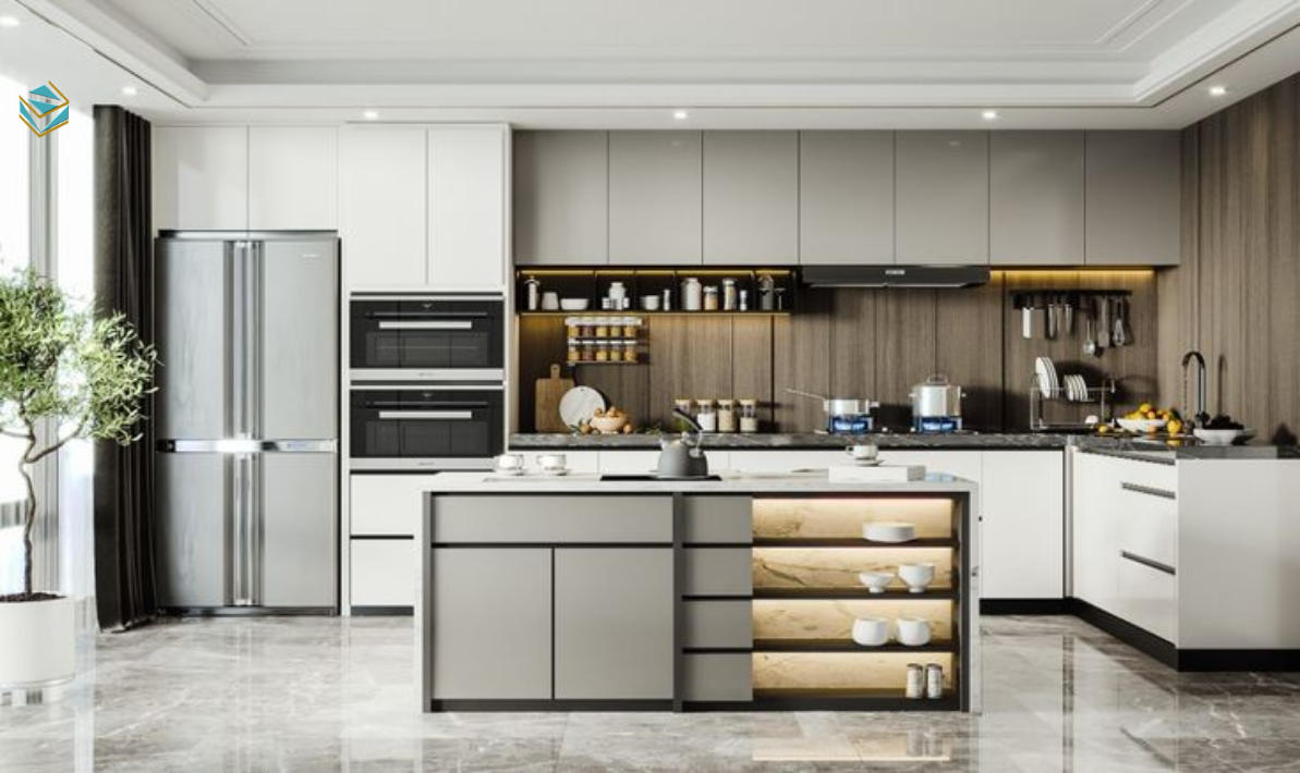 Giải pháp thiết kế tủ bếp sử dụng MDF lõi xanh chống ẩm, phù hợp khí hậu Việt Nam. Đảm bảo độ bền và thẩm mỹ cho gian bếp hiện đại.